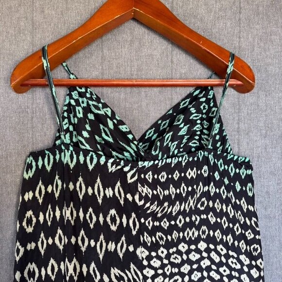 Vintage Y2k Gypsy 05 100% Silk Black Green Tribal Print Maxi Sun Dress Size S - Picture 8 of 12